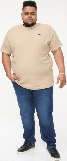D555 SANDFORD Double Layer On Neck Ribs And Hem Waffle Textured T-Shirt Beige - T-shirts - T-shirts i store størrelser - 2XL-14XL