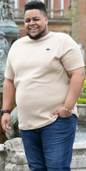 D555 SANDFORD Double Layer On Neck Ribs And Hem Waffle Textured T-Shirt Beige - T-shirts - T-shirts i store størrelser - 2XL-14XL