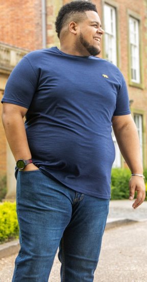 D555 ORSTON Reno Fabric Crew Neck T-Shirt With Chest Embroidery Blue Reno - T-shirts - T-shirts i store størrelser - 2XL-14XL