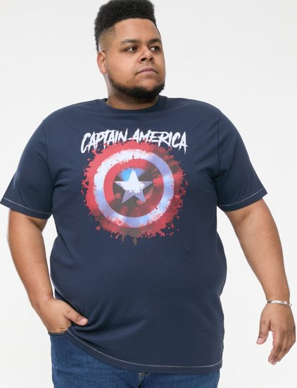 D555 ROGERS Official Captain America Printed T-Shirt Dark Navy - T-shirts - T-shirts i store størrelser - 2XL-14XL
