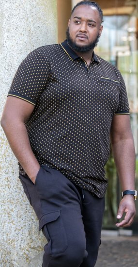 D555 RAUL AOP Jersey Polo With Jacquard Collar, Ribs And Chest Pocket Black - Polotrøjer - Polotrøjer 2XL-8XL