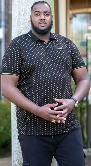 D555 RAUL AOP Jersey Polo With Jacquard Collar, Ribs And Chest Pocket Black - Polotrøjer - Polotrøjer 2XL-8XL