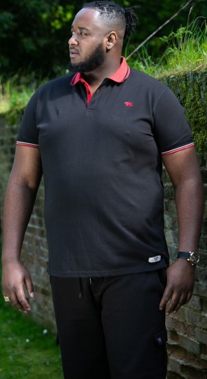 D555 CHESTER Pique Polo With Red Collar With Tipping Detail And Chest Embroidery Black - Polotrøjer - Polotrøjer 2XL-8XL