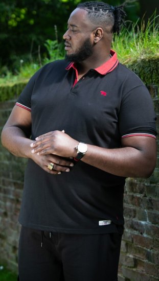 D555 CHESTER Pique Polo With Red Collar With Tipping Detail And Chest Embroidery Black - Polotrøjer - Polotrøjer 2XL-8XL