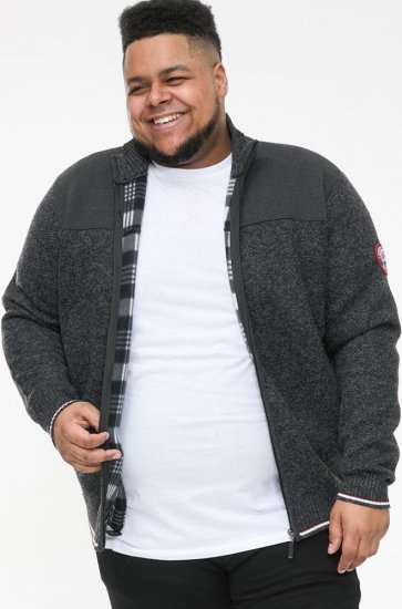 D555 ABERDARE Knitted Zip Through Sweater With Bonded Check Lining Charcoal Marl - Trøjer og hættetrøjer - Trøjer og Hættetrøjer i store størrelser - 2XL-14XL