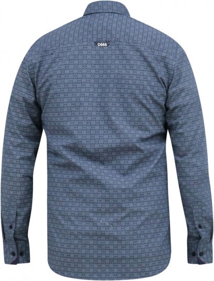 D555 MANGALA Geometric AOP Long Sleeve Shirt With Concealed Button Down Collar Navy - Skjorter - Skjorter til store mænd 2XL- 8XL