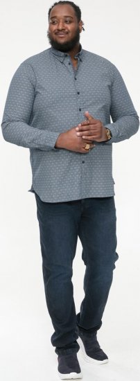 D555 MANGALA Geometric AOP Long Sleeve Shirt With Concealed Button Down Collar Navy - Skjorter - Skjorter til store mænd 2XL- 8XL