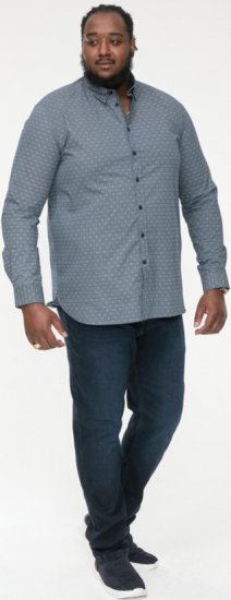 D555 MANGALA Geometric AOP Long Sleeve Shirt With Concealed Button Down Collar Navy - Skjorter - Skjorter til store mænd 2XL- 8XL