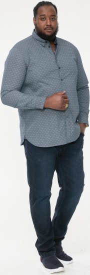 D555 MANGALA Geometric AOP Long Sleeve Shirt With Concealed Button Down Collar Navy - Skjorter - Skjorter til store mænd 2XL- 8XL