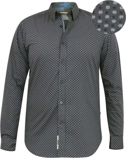 D555 KEATON Micro AOP Long Sleeve Shirt With Concealed Button Down Collar Grey - Skjorter - Skjorter til store mænd 2XL- 8XL