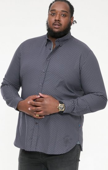 D555 KEATON Micro AOP Long Sleeve Shirt With Concealed Button Down Collar Grey - Skjorter - Skjorter til store mænd 2XL- 8XL