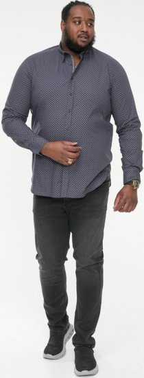 D555 KEATON Micro AOP Long Sleeve Shirt With Concealed Button Down Collar Grey - Skjorter - Skjorter til store mænd 2XL- 8XL