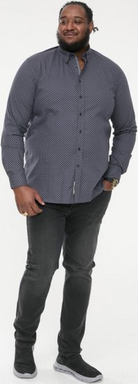 D555 KEATON Micro AOP Long Sleeve Shirt With Concealed Button Down Collar Grey - Skjorter - Skjorter til store mænd 2XL- 8XL