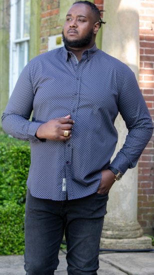 D555 KEATON Micro AOP Long Sleeve Shirt With Concealed Button Down Collar Grey - Skjorter - Skjorter til store mænd 2XL- 8XL