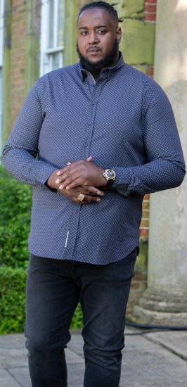 D555 KEATON Micro AOP Long Sleeve Shirt With Concealed Button Down Collar Grey - Skjorter - Skjorter til store mænd 2XL- 8XL