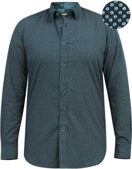 D555 MORGAN Micro AOP Long Sleeve Shirt With Concealed Button Down Collar Navy - Skjorter - Skjorter til store mænd 2XL- 8XL
