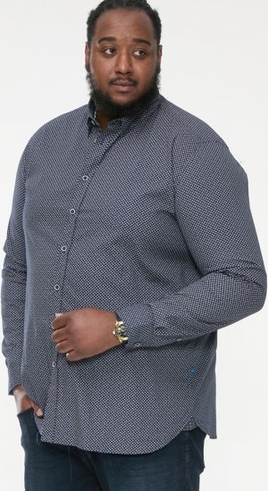 D555 MORGAN Micro AOP Long Sleeve Shirt With Concealed Button Down Collar Navy - Skjorter - Skjorter til store mænd 2XL- 8XL