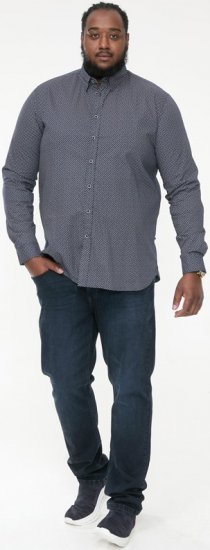 D555 MORGAN Micro AOP Long Sleeve Shirt With Concealed Button Down Collar Navy - Skjorter - Skjorter til store mænd 2XL- 8XL