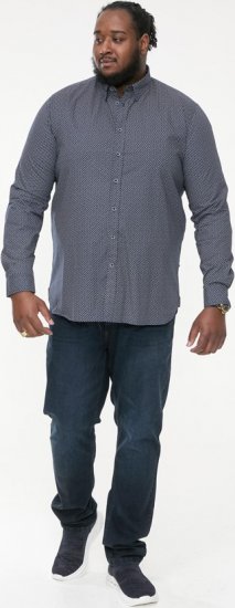 D555 MORGAN Micro AOP Long Sleeve Shirt With Concealed Button Down Collar Navy - Skjorter - Skjorter til store mænd 2XL- 8XL
