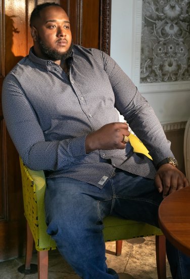 D555 MORGAN Micro AOP Long Sleeve Shirt With Concealed Button Down Collar Navy - Skjorter - Skjorter til store mænd 2XL- 8XL