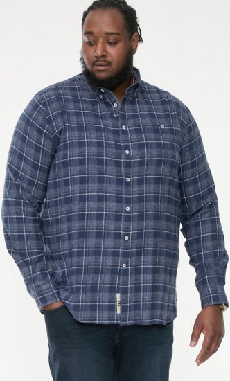 D555 SONNY Navy Check Long Sleeve Shirt With Chest Patch Pocket & Button Down Collar Navy Check - Skjorter - Skjorter til store mænd 2XL- 8XL