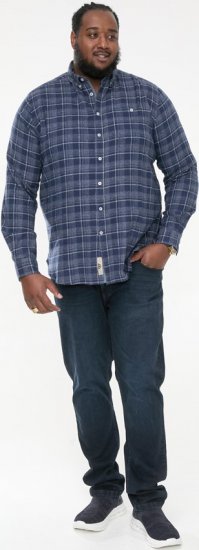 D555 SONNY Navy Check Long Sleeve Shirt With Chest Patch Pocket & Button Down Collar Navy Check - Skjorter - Skjorter til store mænd 2XL- 8XL
