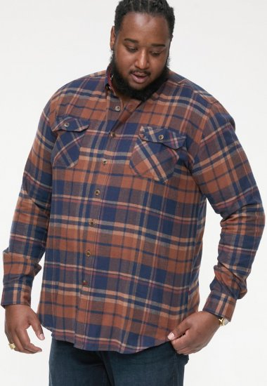 D555 SHERLOCK Check Overshirt With Two Patch Pockets & Button Down Collar Navy - Skjorter - Skjorter til store mænd 2XL- 8XL