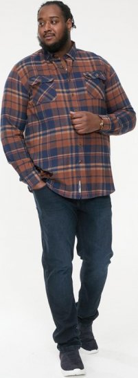 D555 SHERLOCK Check Overshirt With Two Patch Pockets & Button Down Collar Navy - Skjorter - Skjorter til store mænd 2XL- 8XL