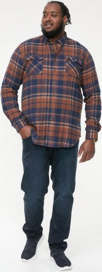 D555 SHERLOCK Check Overshirt With Two Patch Pockets & Button Down Collar Navy - Skjorter - Skjorter til store mænd 2XL- 8XL