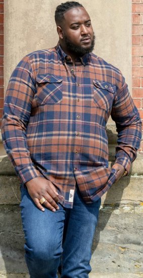 D555 SHERLOCK Check Overshirt With Two Patch Pockets & Button Down Collar Navy - Skjorter - Skjorter til store mænd 2XL- 8XL