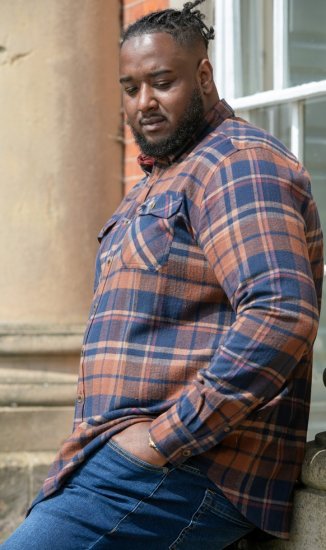 D555 SHERLOCK Check Overshirt With Two Patch Pockets & Button Down Collar Navy - Skjorter - Skjorter til store mænd 2XL- 8XL