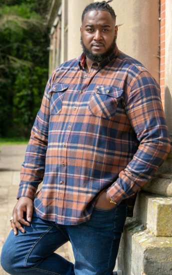 D555 SHERLOCK Check Overshirt With Two Patch Pockets & Button Down Collar Navy - Skjorter - Skjorter til store mænd 2XL- 8XL