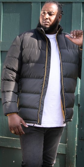 D555 CRISTIANO Puffer Jacket With Binding On Cuffs And Embroidery Badge On Sleeve Black - Jakker - Jakker i store størrelser, 2XL- 12XL