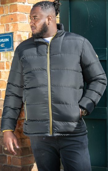 D555 CRISTIANO Puffer Jacket With Binding On Cuffs And Embroidery Badge On Sleeve Black - Jakker - Jakker i store størrelser, 2XL- 12XL