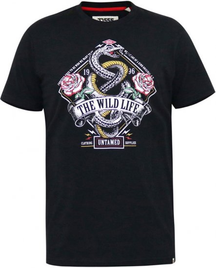 D555 MALCOM Snake And Roses Printed Crew Neck T-Shirt Black - T-shirts - T-shirts i store størrelser - 2XL-14XL