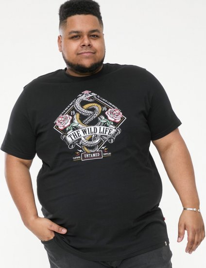 D555 MALCOM Snake And Roses Printed Crew Neck T-Shirt Black - T-shirts - T-shirts i store størrelser - 2XL-14XL