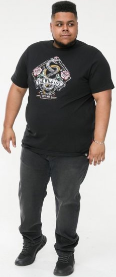 D555 MALCOM Snake And Roses Printed Crew Neck T-Shirt Black - T-shirts - T-shirts i store størrelser - 2XL-14XL