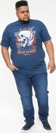 D555 NEAL Skull With Flames Printed Crew Neck T-Shirt Navy/Blue Twist - T-shirts - T-shirts i store størrelser - 2XL-14XL