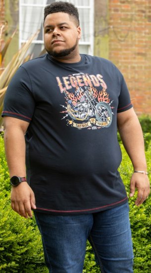 D555 JAGGER Legends Motor Bike Printed Crew Neck T-Shirt Navy - T-shirts - T-shirts i store størrelser - 2XL-14XL