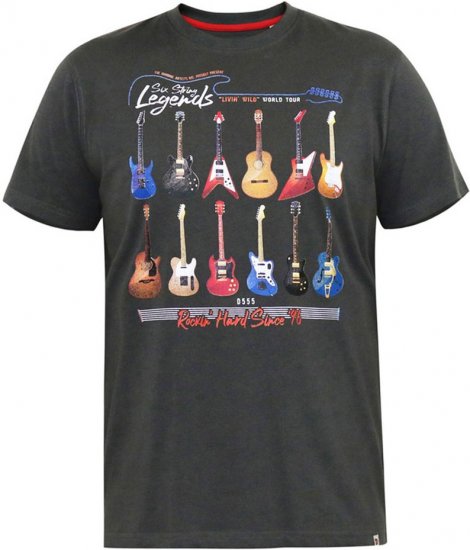 D555 JAIDEN Legends Guitar Printed Crew Neck T-Shirt Khaki - T-shirts - T-shirts i store størrelser - 2XL-14XL