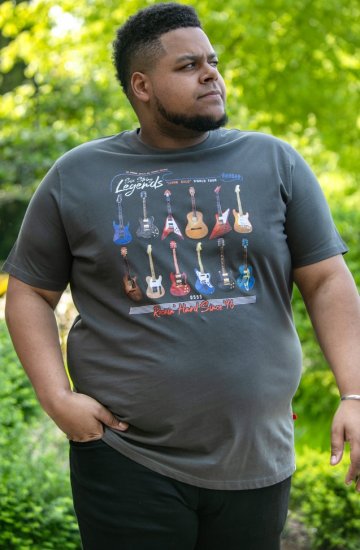 D555 JAIDEN Legends Guitar Printed Crew Neck T-Shirt Khaki - T-shirts - T-shirts i store størrelser - 2XL-14XL