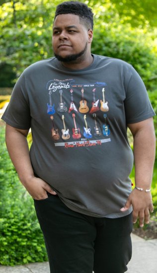 D555 JAIDEN Legends Guitar Printed Crew Neck T-Shirt Khaki - T-shirts - T-shirts i store størrelser - 2XL-14XL