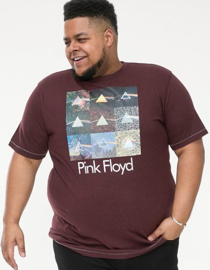 D555 DIVISION Official Pink Floyd Printed T-Shirt Burgundy - T-shirts - T-shirts i store størrelser - 2XL-14XL