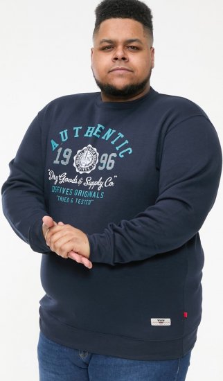 D555 KEYWORTH Authentic Printed Crew Neck Sweatshirt Navy - Trøjer og Hættetrøjer - Trøjer og Hættetrøjer i store størrelser - 2XL-14XL