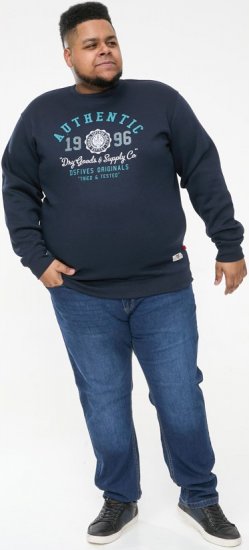 D555 KEYWORTH Authentic Printed Crew Neck Sweatshirt Navy - Trøjer og Hættetrøjer - Trøjer og Hættetrøjer i store størrelser - 2XL-14XL