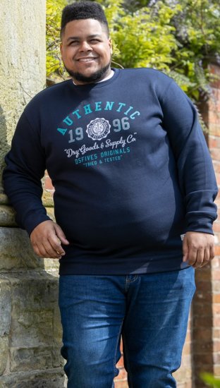 D555 KEYWORTH Authentic Printed Crew Neck Sweatshirt Navy - Trøjer og Hættetrøjer - Trøjer og Hættetrøjer i store størrelser - 2XL-14XL