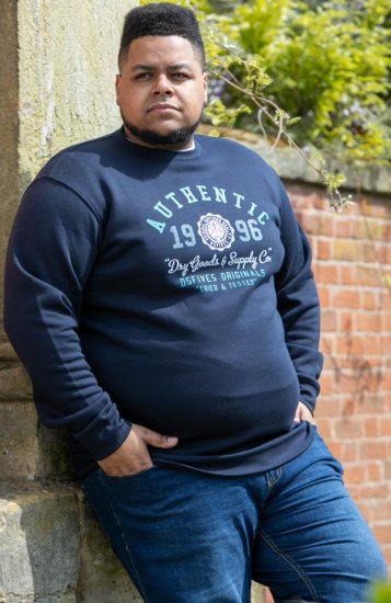 D555 KEYWORTH Authentic Printed Crew Neck Sweatshirt Navy - Trøjer og Hættetrøjer - Trøjer og Hættetrøjer i store størrelser - 2XL-14XL