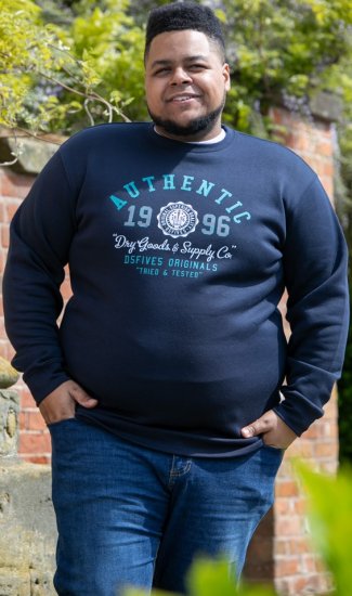 D555 KEYWORTH Authentic Printed Crew Neck Sweatshirt Navy - Trøjer og Hættetrøjer - Trøjer og Hættetrøjer i store størrelser - 2XL-14XL