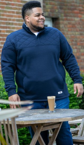 D555 SWANN Quarter Neck Sweatshirt With Quilted Top Panel Navy - Trøjer og hættetrøjer - Trøjer og Hættetrøjer i store størrelser - 2XL-14XL
