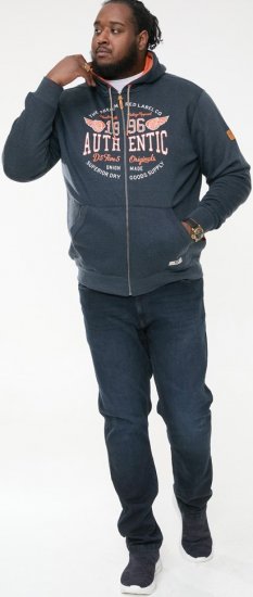 D555 HAMILTON Full Zip Hoody With Authentic 1996 Chest Print Denim - Trøjer og hættetrøjer - Trøjer og Hættetrøjer i store størrelser - 2XL-14XL
